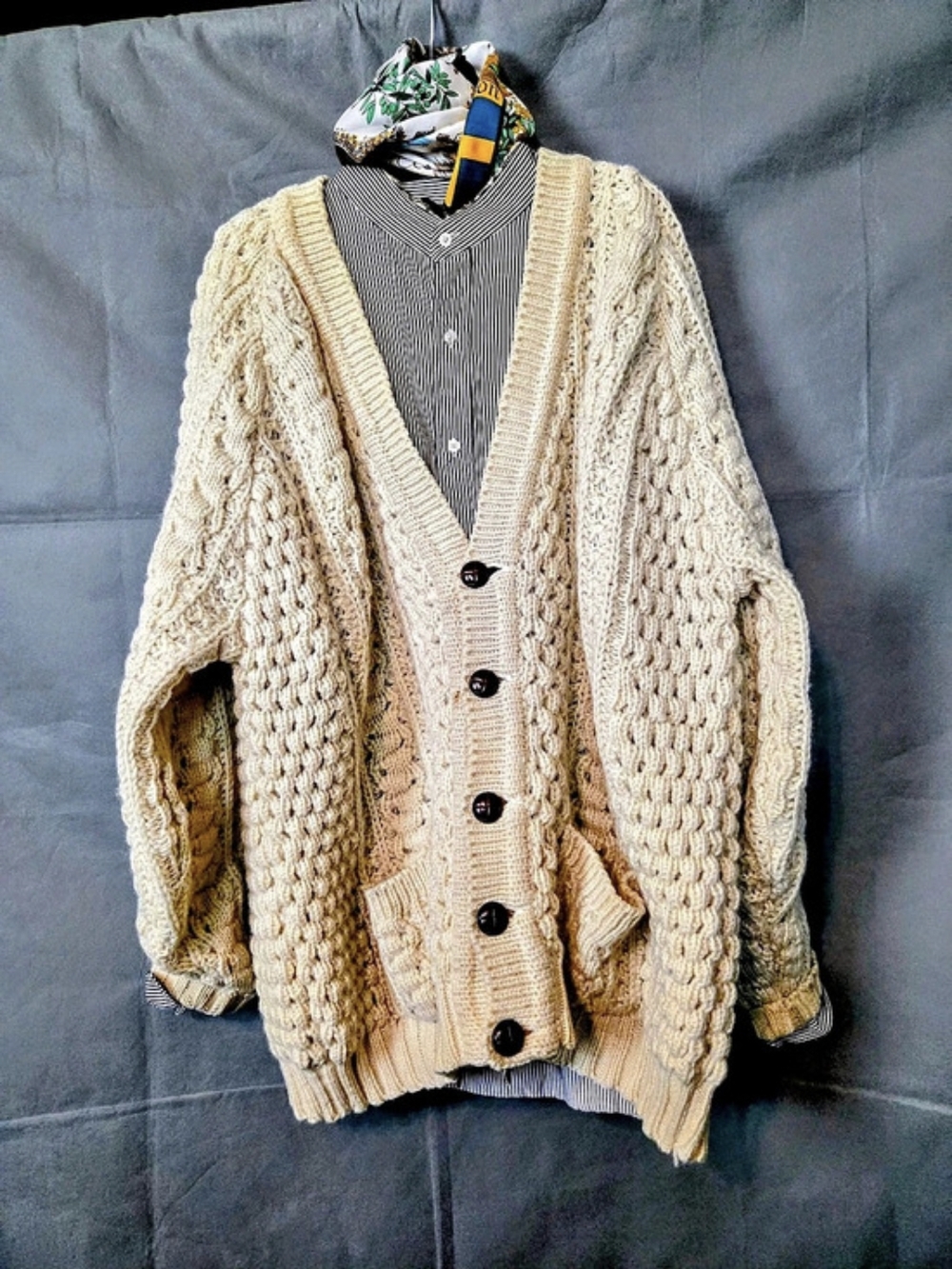 Vintage Knit Button Front Cardigan in Cream Like New